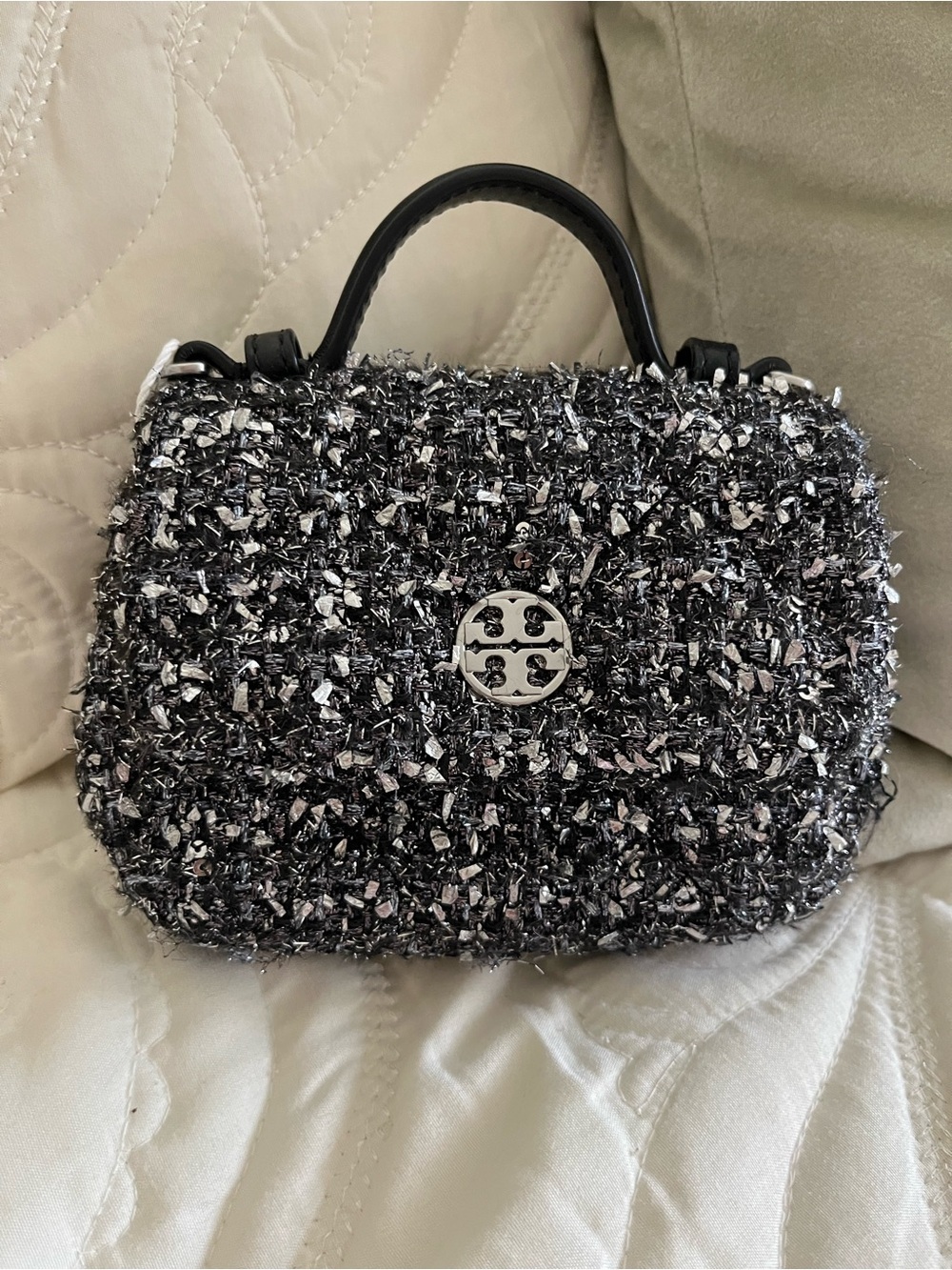 Tory Burch Black & Silver Tweed Mini Satchel